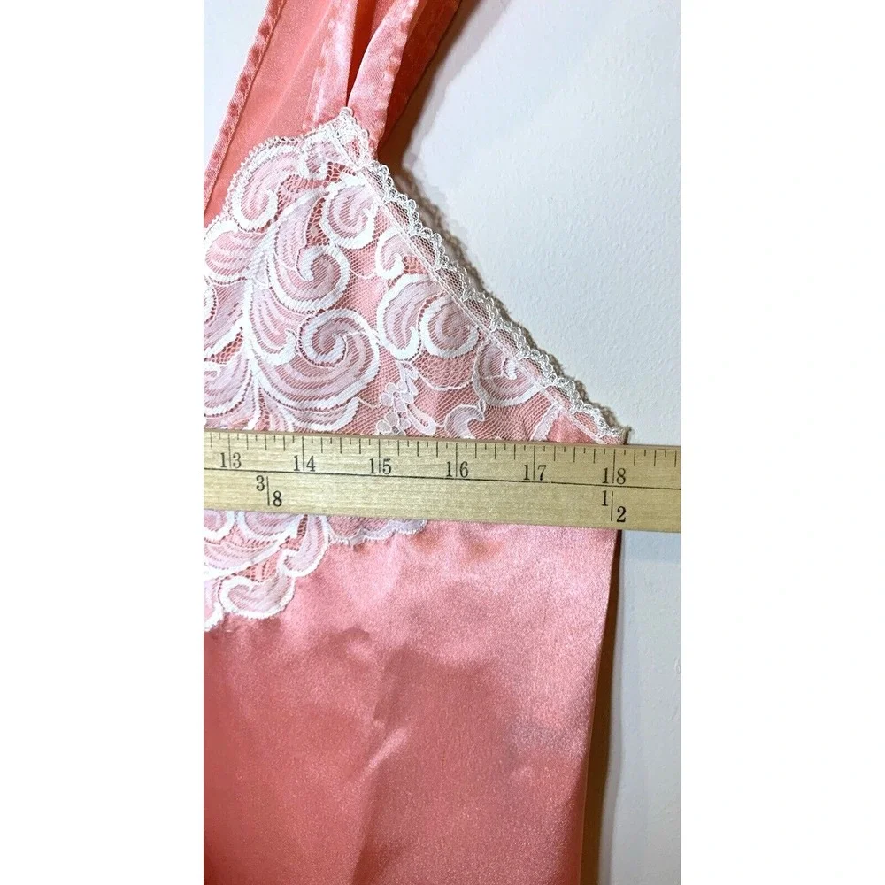 Natori‎ Chemise Nightgown Womens Small Peach Satin Slip Dress Lace Embroidered